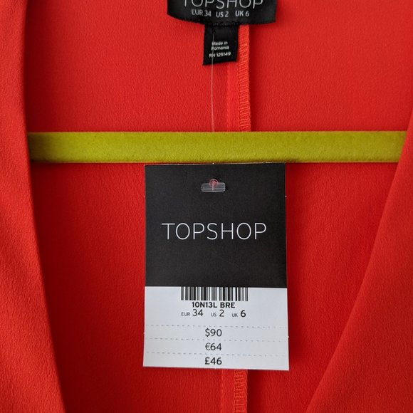 💃 NWT! Topshop O-Ring Wrap Midi Dress in Red, Size 2 US (fits like 0) - Picture 3 of 4